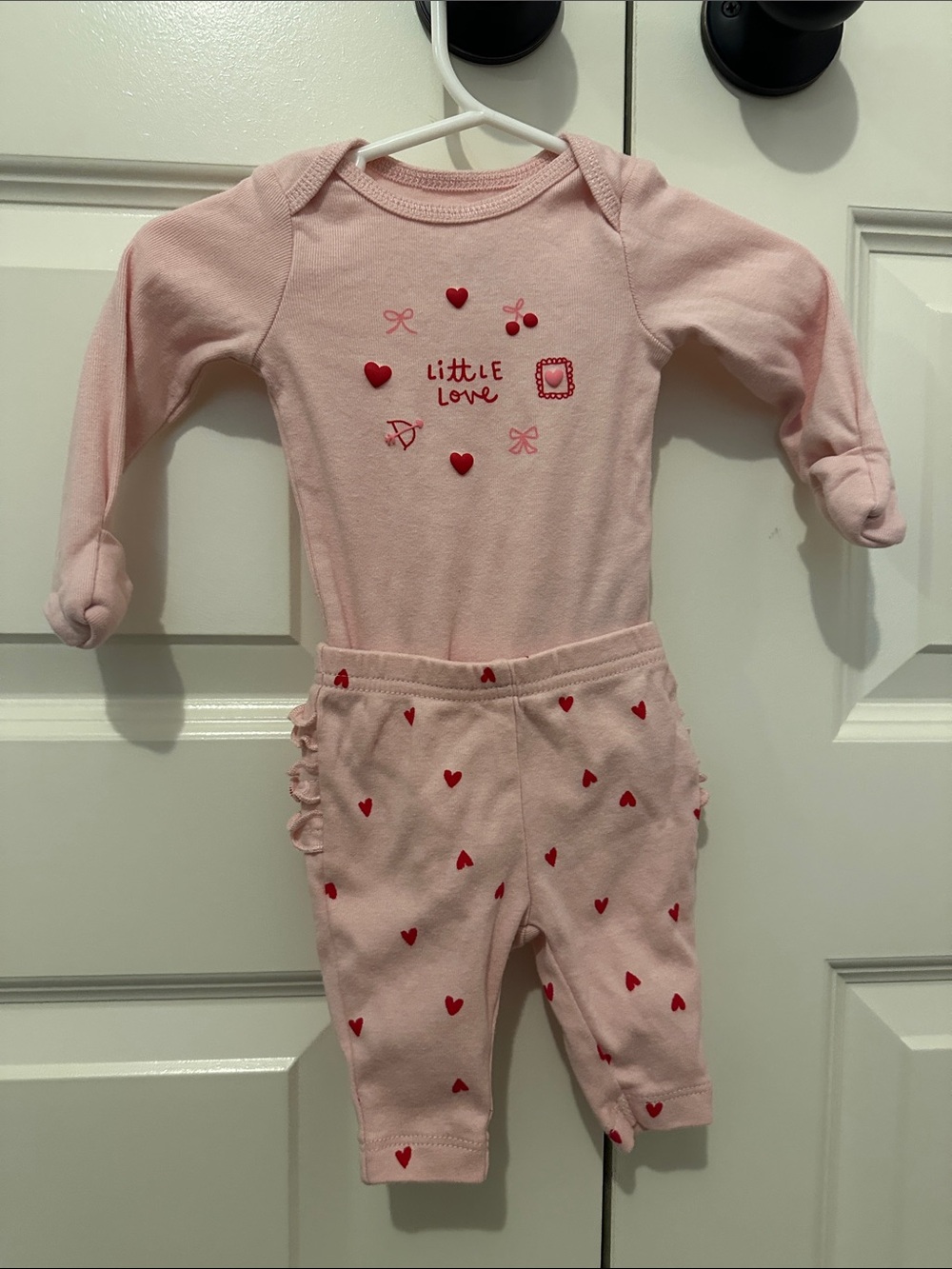 Carter's Pink Baby Onesie and Heart-Print Pants Set
